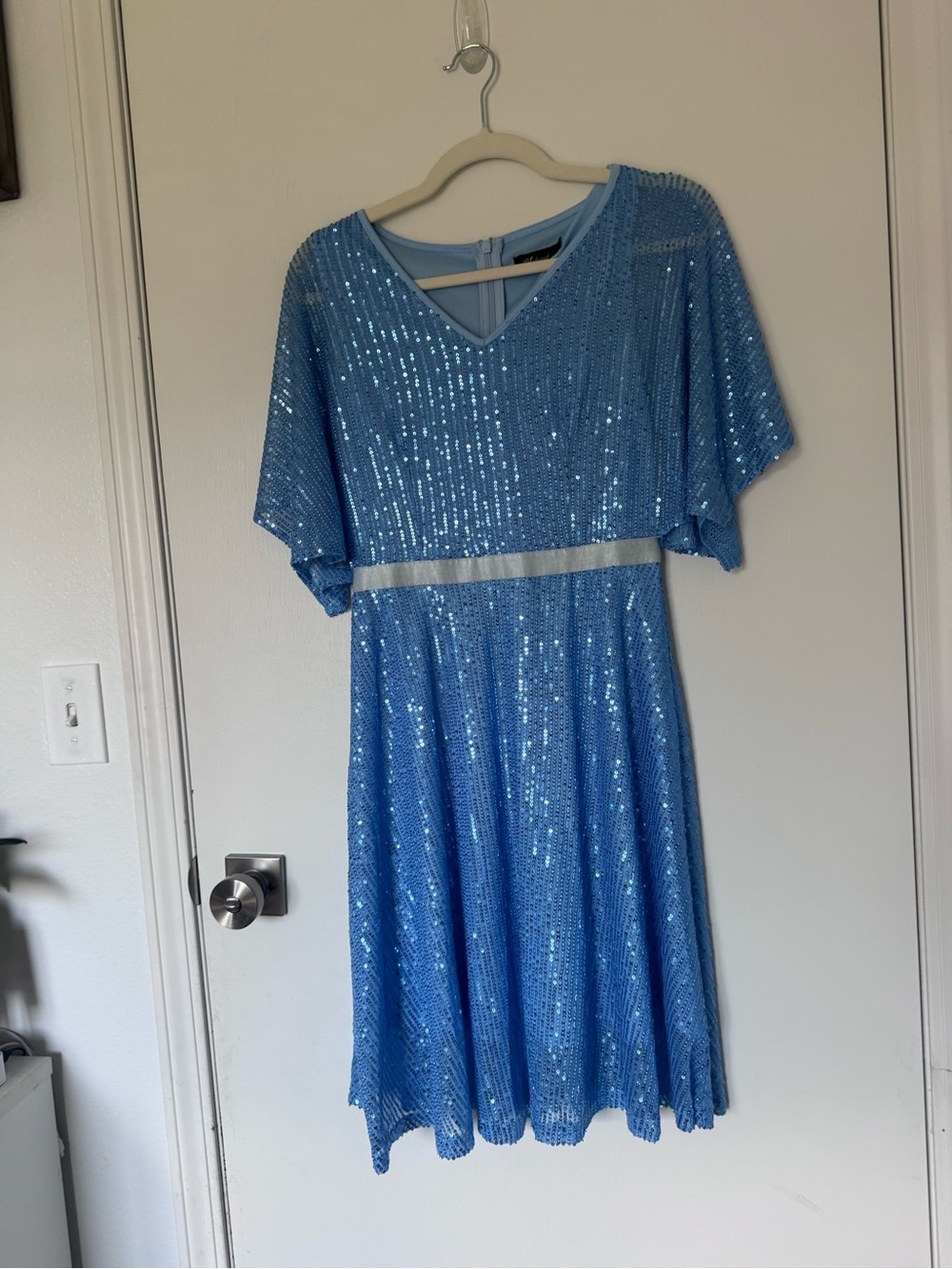 Wedrend Blue Sequin V-Neck Women’s Dress